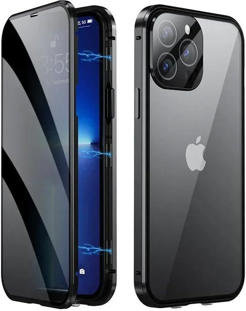 Doppelseitige magnetische Anti-Peeping-Privatsphäre-Hülle mit Schnalle für iPhone 17 Pro Max 16 15 14 13 12 Pro Max 360 Grad Vollschutz Stoßfeste Hülle in Schwarz - Bild 1