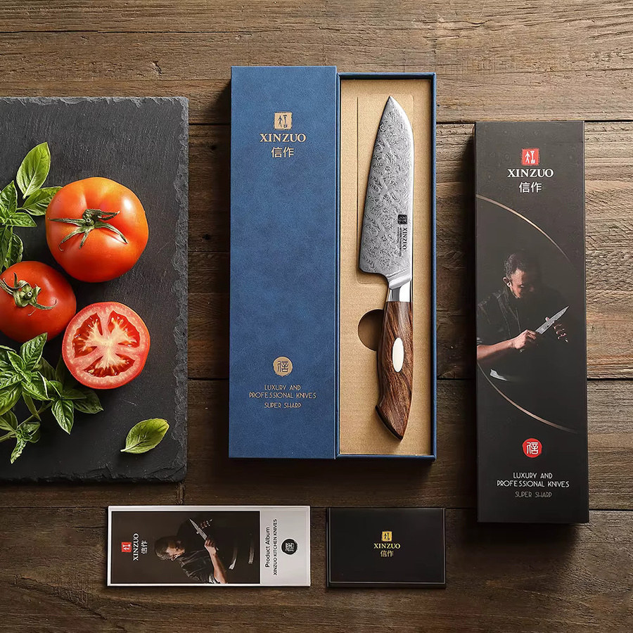 XINZUO Santoku-Küchenmesser aus 110-lagigem Damaststahl mit Holzgriff, 14 cm - Bild 2