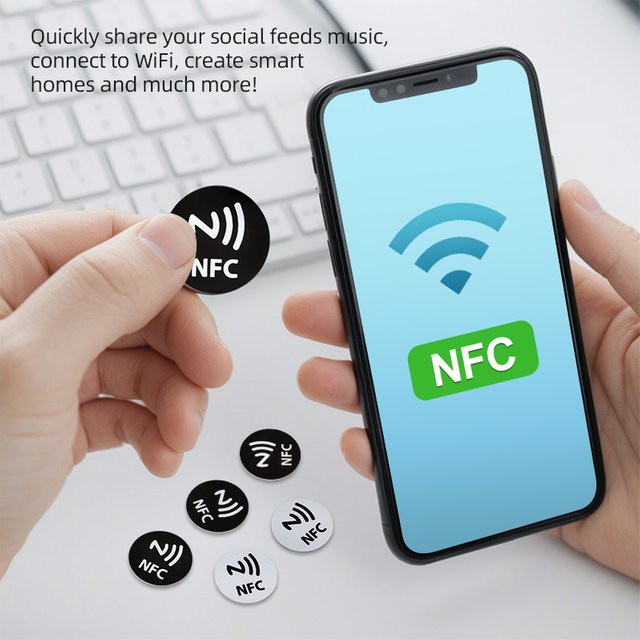SZGHR Programmierbarer NFC-Tag NTAG215 13,56 MHz Universal Smart Devices NFC-Chipaufkleber 504 Bytes Personal Automation TagMo PVC-Münzanhänger in Schwarz - Bild 1