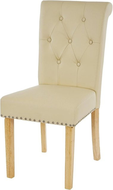 MCW 2er-Set Esszimmerstühle Chesterfield Edinburgh II aus Kunstleder in Creme mit Rautenmuster und hellen Beinen - Bild 1