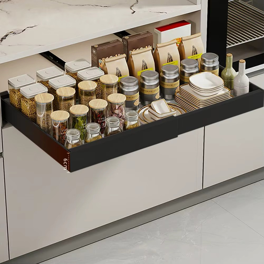 Garvee Ausziehbarer Schrank-Organizer Schwarz, Verstellbares Schwerlast-Schieberegal für Küchenschrank, Speisekammer und Badezimmer, Breite: 43,5-68 cm - Bild 5