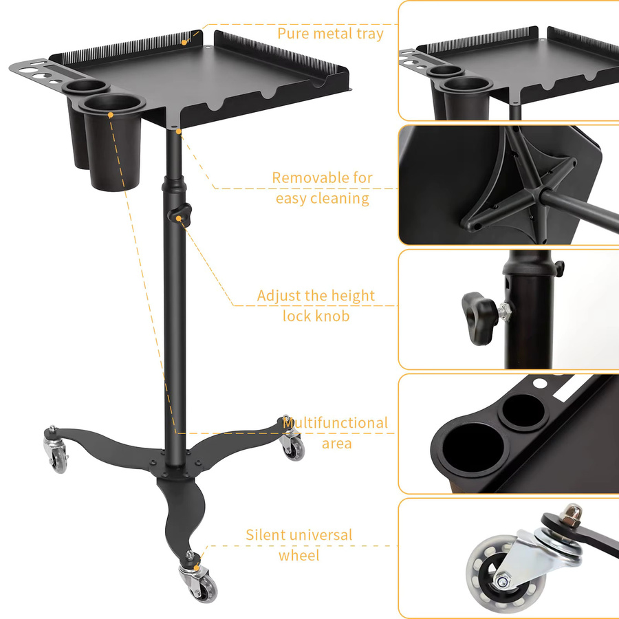 Multifunktions-Friseur-Rollwagen aus Metall in Schwarz mit Halter und Separator für Styling-Werkzeuge - Bild 2