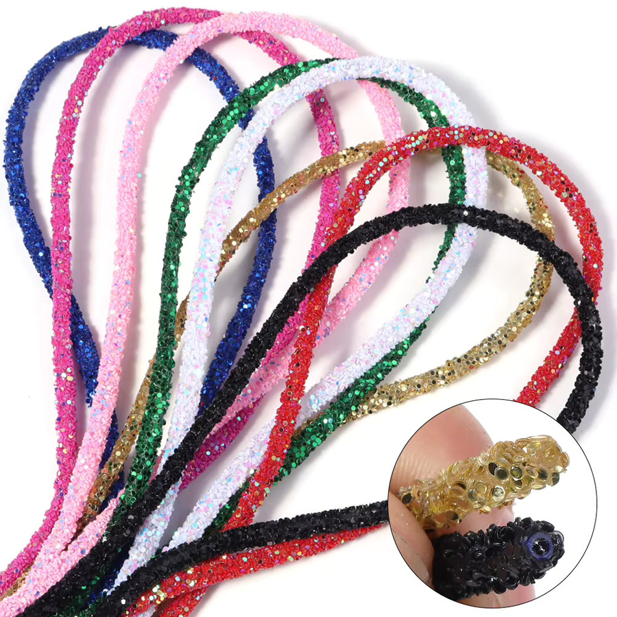 Bunter Strass-Pailletten-Besatz aus PVC als weiche Schlauchkordel, 6 mm Durchmesser, 5 Yards Länge, ideal für DIY-Kleidung und Dekoration - Bild 4