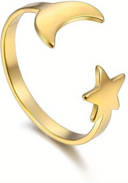 LChome Öffnungsring, Stern und Mond, Edelstahl, Gold, Unisex - Bild 1
