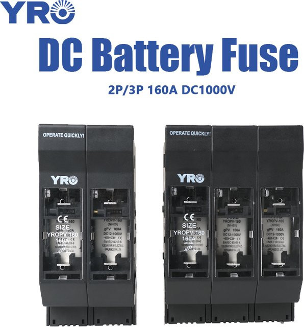 YRO Batterie-Sicherungstrennschalter Messertyp 160A DC1000V für Solar PV, Sicherungshalter NH00 zur Panelmontage, Schwarz - Bild 1