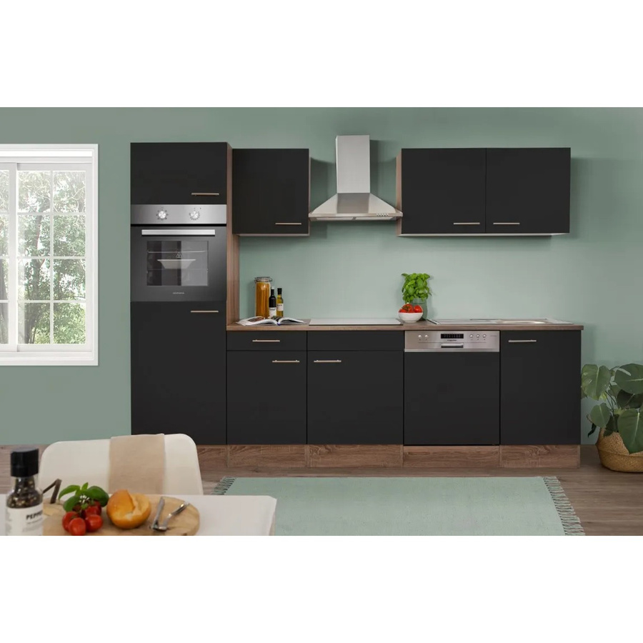 Respekta Küchenzeile KB280EYS in Schwarz Seidenglanz und Eiche York Nachbildung, Breite: 280 cm, Höhe: 205 cm - Bild 2