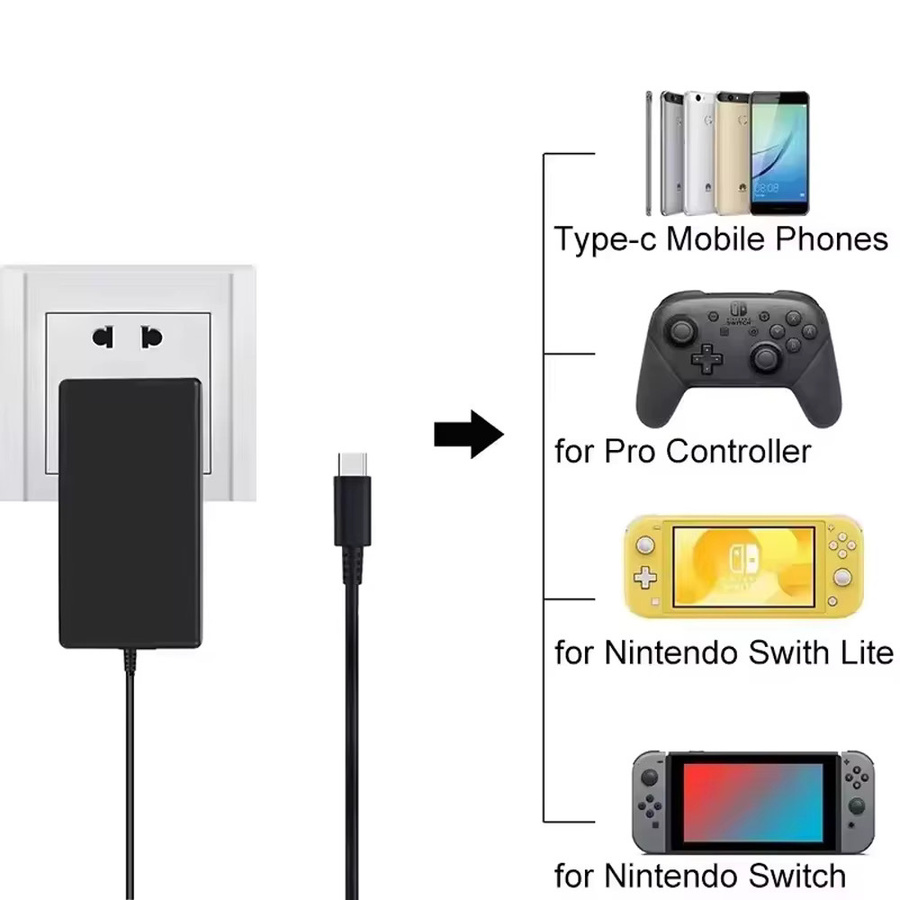 WAPUNO USB-C Ladegerät für Nintendo Switch, Netzteil 5V 2.4A, Farbe: Schwarz - Bild 4