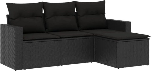 vidaXL 4-teilige Garten-Sofagarnitur in L-Form aus schwarzem Poly-Rattan mit Kissen und pulverbeschichtetem Stahlgestell - Bild 1