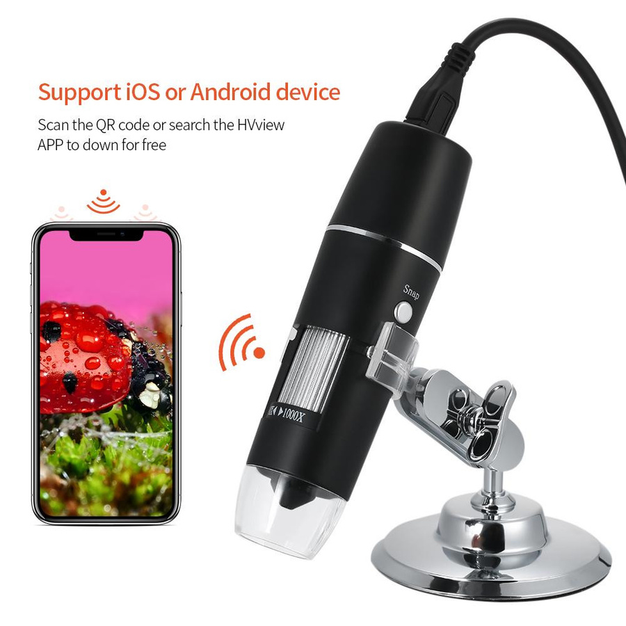 Honor Electronics USB-Digitalmikroskop mit 1000-facher Vergrößerung und Standlupe inklusive 8-LED-Beleuchtung in Schwarz/Silber - Bild 3