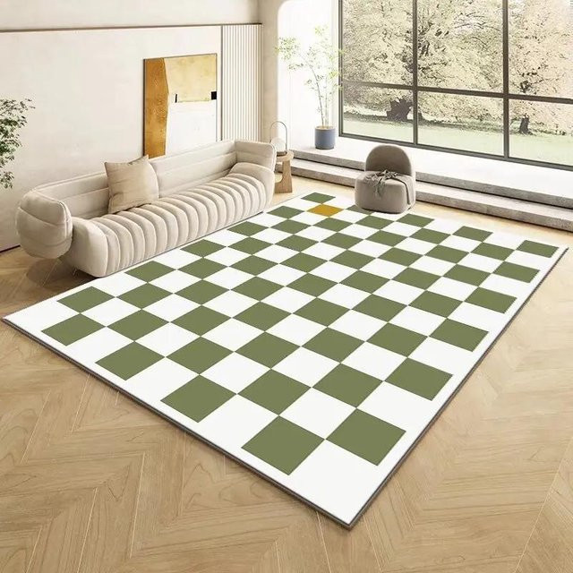 JGJG Retro Schachbrett Teppich in Weiß, weicher Plüschteppich für Wohnzimmer und Schlafzimmer, rutschfest und waschbar, B: 80 cm, T: 120 cm - Bild 1