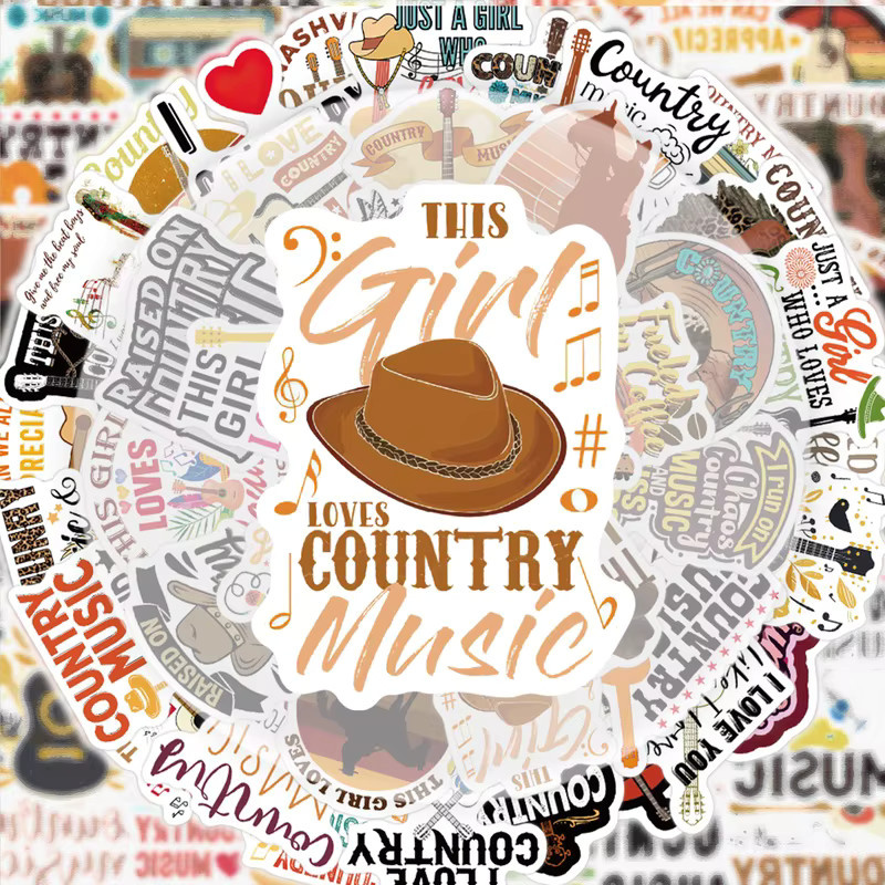 50 Country-Musik-Aufkleber in Multicolour zum Dekorieren von Laptops, Wasserflaschen und Skateboards - Bild 1