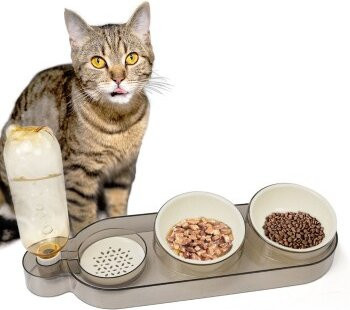Catobel Futterbar in Beige mit 2 Näpfen und Wasserspender B/T/H: 47,0 x 22,0 x 15,0 cm - Bild 1
