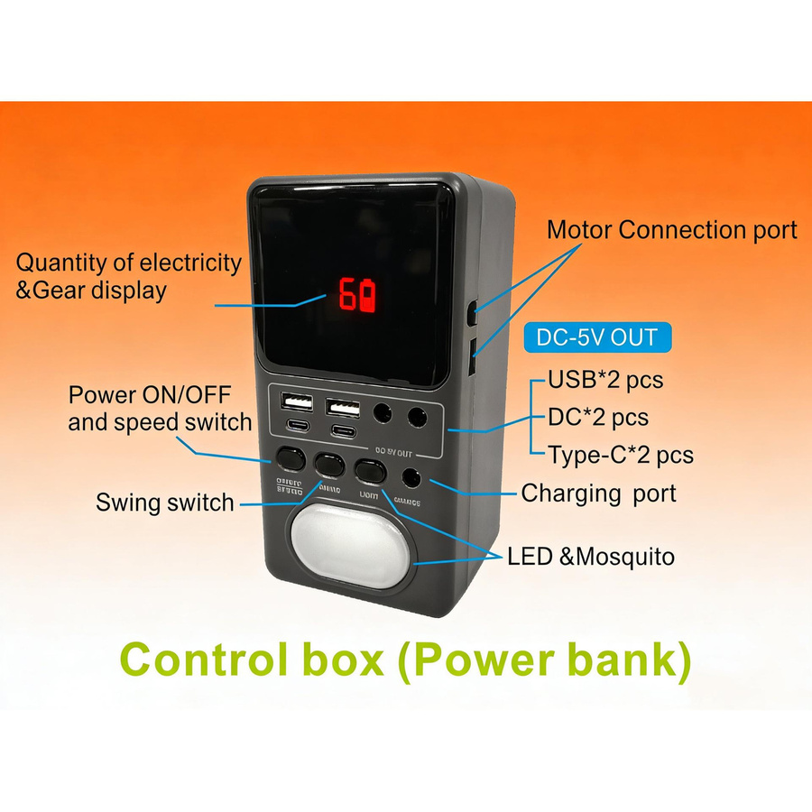 ElectroCN 3-in-1 Solar-Standventilator mit 18 Zoll Gleichstrom-Elektrolüfter und abnehmbarer 30000mAh Powerbank in Weiß - Bild 3