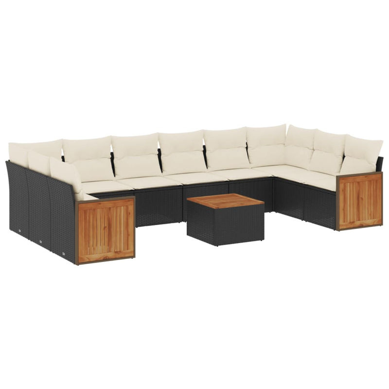 Vidaxl Garten-Sitzgruppe aus schwarzem Rattan mit beigen Kissen im modernen Design für Erwachsene - Bild 2