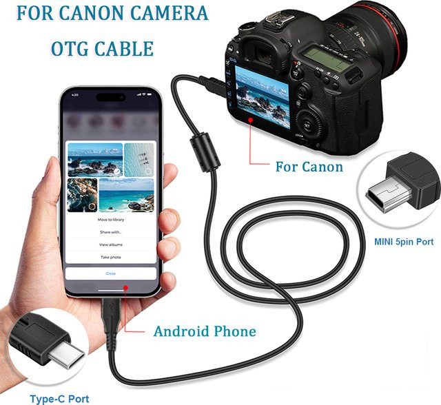 Canon OTG-Kabel in Schwarz zum Transfer von Fotos und Videos auf dein Smartphone oder Tablet - Bild 1