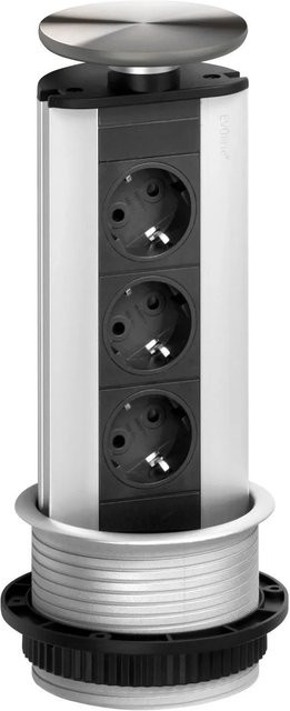 EVOline Port Steckdosenturm 3-Fach Schuko Versenkbare Steckdose mit Wippdeckel in Edelstahl-Optik Silber - Bild 1