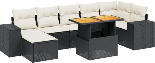 vidaXL 8-tlg. Garten-Sofagarnitur aus Polyrattan in Schwarz mit Kissen und Couchtisch, L-Form mit Ottoman und Metallrahmen - Bild 1