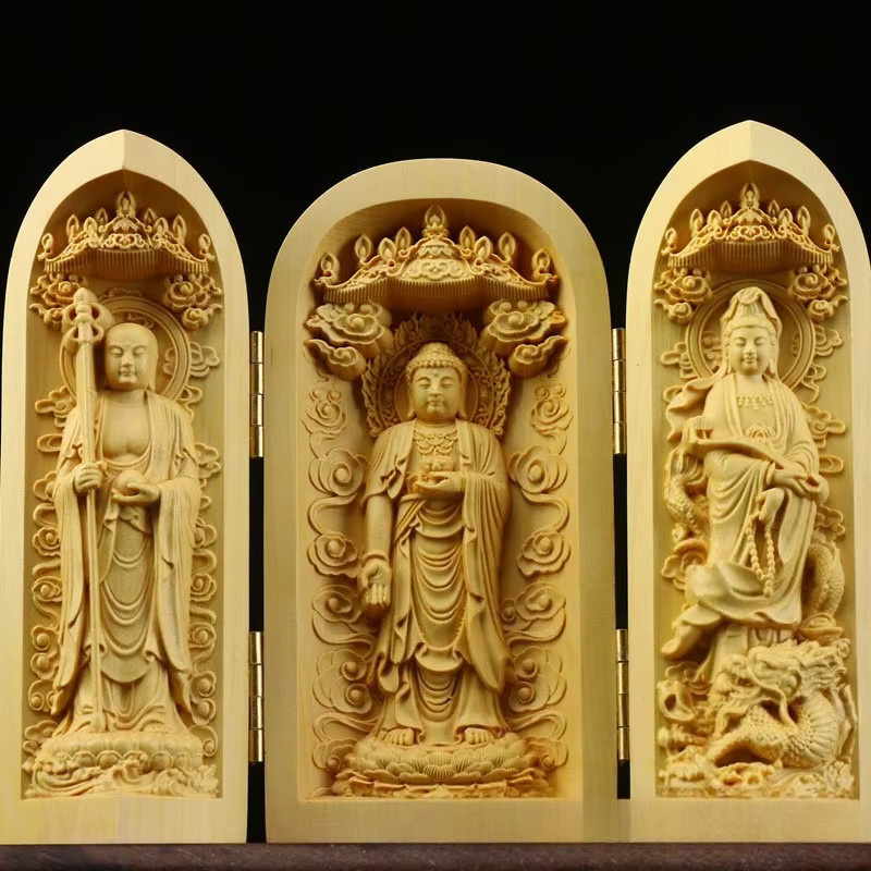 Exquisite Guanyin Buddha Statue aus Buchsbaum Holz als handgefertigte Holzschnitzerei zur Heimdekoration - Bild 3