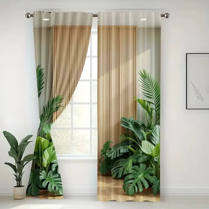 VIKAMA Verdunkelungsvorhänge mit tropischem Regenwald-Motiv und Monstera-Palmblatt-Design, Mehrfarbig, Breite: 90 cm, Höhe: 160 cm - Bild 4