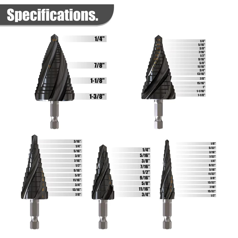 SHENSEN M35 Kobalt Stufenbohrer mit 4 Flöten und 1/4 Zoll konischem Sechskantschaft in Silber für Edelstahl, Metall und Holz - Bild 3