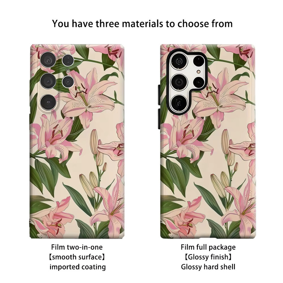 Stoßfeste Doppelschicht Handyhülle mit rosa Lilien Design für Samsung Galaxy S25 Ultra, S24 und S23 Ultra Plus in Pink/Multicolor - Bild 2