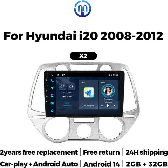 MEKEDE Android Auto GPS Navigationssystem für Hyundai I20 (2008-2012) mit Carplay und WIFI, Multimedia Car Radio in Schwarz - Bild 1