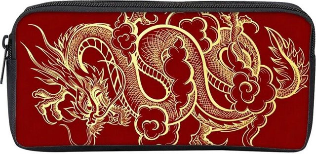Fancy Style Studio Federmäppchen mit Drachenmotiv in Rot, einlagige Federtasche aus Polyester für Kinder - Bild 1