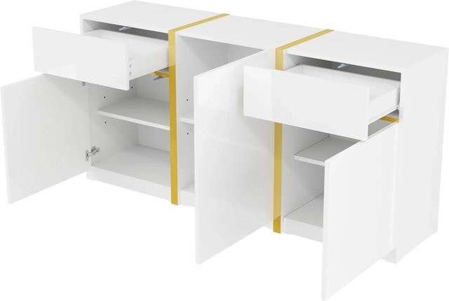 okwish Sideboard für dein Wohnzimmer in Weiß mit 3 Türen und 2 Schubladen, B/T/H: 160 x 40 x 78 cm - Bild 1