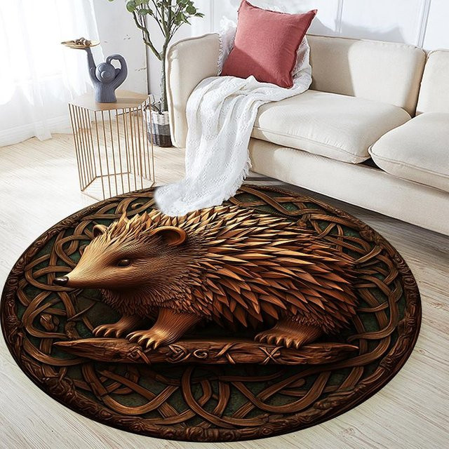 Runder Teppich von HAPPYDAYSET mit schwarzem Igelmuster, rutschfest, Durchmesser: 100 cm - Bild 1
