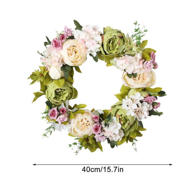 Handgefertigter Tooarts Blumenkranz aus künstlichen Pfingstrosen und Rosen für Hochzeit, Frühling und Weihnachten, rund, mehrfarbig, Durchmesser: 40 cm - Bild 2