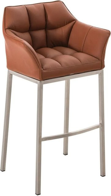 DELUKE Barhocker GIBEL Barstuhl aus Kunstleder in Hellbraun mit Silbernen Elementen, B/T/H: 64 x 48 x 110 cm - Bild 1