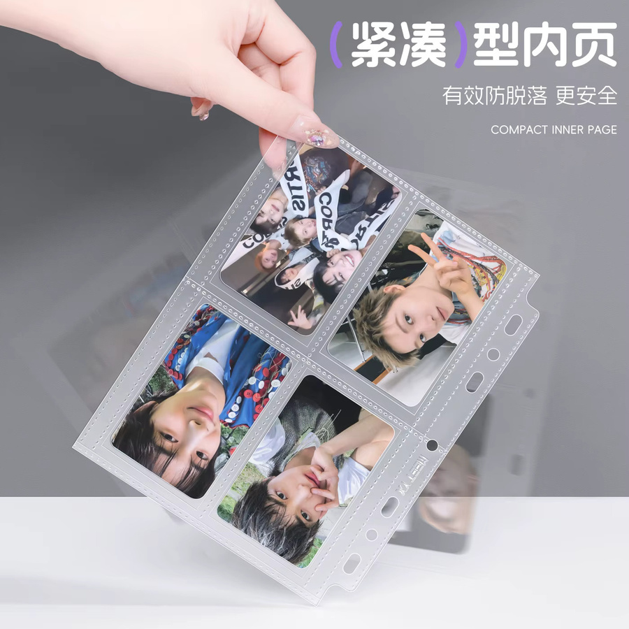 MEET YX Matte Fotoseiten-Nachfüllung für A4 und A5 Ordner mit 4/9-Gitter-Design für 3 x 3,5 Zoll Fotokarten, transparent und kompatibel mit INSTAX sowie Polaroid-Alben - Bild 4