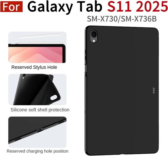 ZNOVAY Silikonhülle für Samsung Galaxy Tab S11 11 Zoll 2025, Back Case Cover für 5G Modelle SM-X730 und SM-X736, Schwarz - Bild 1
