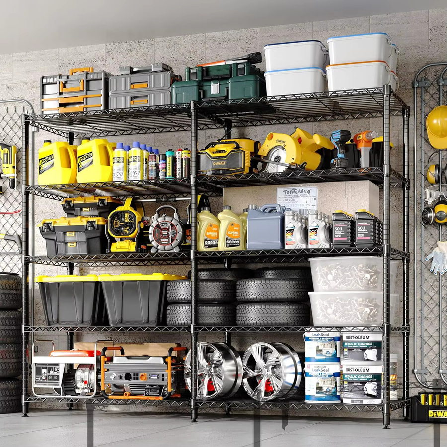 HiMISS Schwerlast-Metallregal in Schwarz, verstellbare Regalböden, gerades Gestell für Gewerbeküche und Garage, B/T/H: 150,0 x 35,0 x 179,0 cm - Bild 3