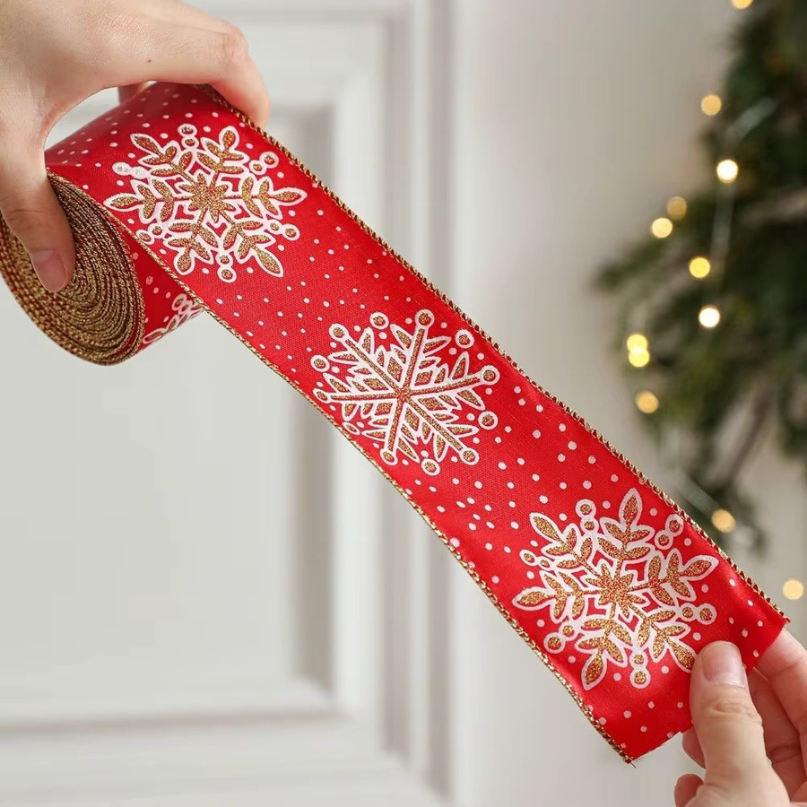 Goldenes Satin-Weihnachtsband zum Basteln, 2 m gewebtes Band für die Kranzherstellung - Bild 3