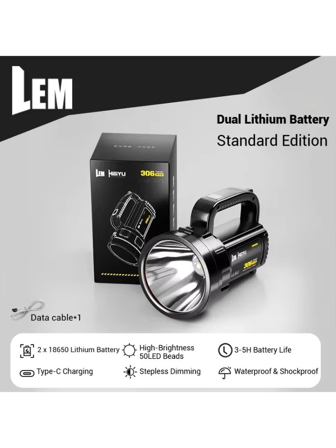 Wiederaufladbare High Power LED Taschenlampe und Suchscheinwerfer in Schwarz, wasserdichte Camping-Laterne mit USB-Anschluss - Bild 6