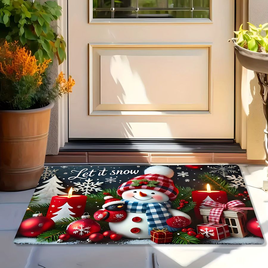 VIKAMA Rutschfeste Bodenmatte mit Schneemann-Muster für den Eingangsbereich und die Eingangstür als Weihnachtsdekoration - Bild 4