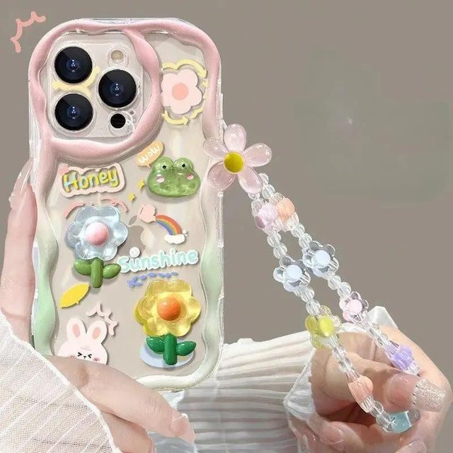 Transparente Samsung Handyhülle mit 3D Rosa Blume und Handykette für Samsung Galaxy S26 S25 Plus S24 Ultra S23 FE A55 A54 A15 5G - Bild 1