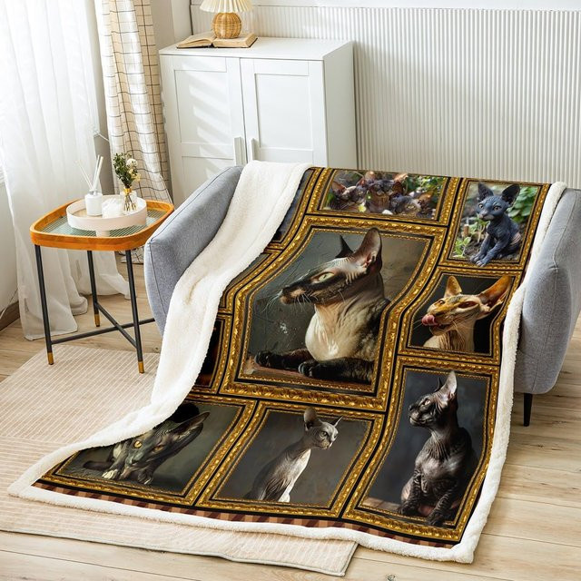 Feelyou Sphynx Katzen Fleece-Überwurfdecke aus Plüsch und Sherpa, Mehrfarbig, B/T: 127 x 101 cm - Bild 1