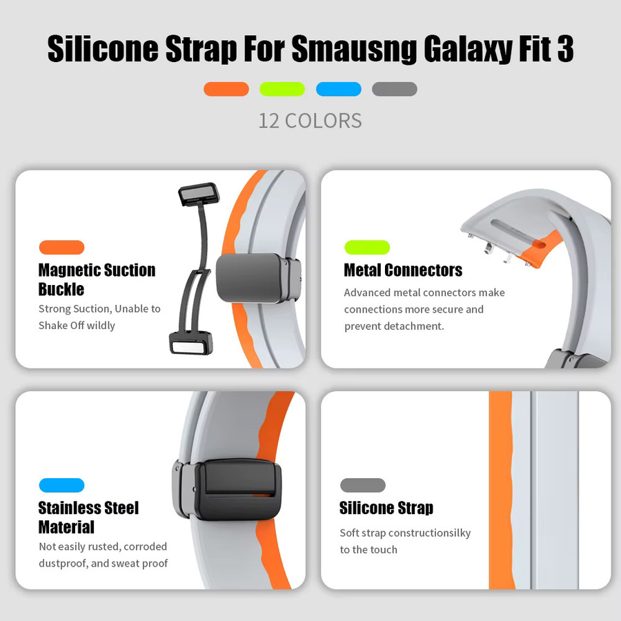 Uhrenarmband Silikon, Magnetische D-Faltschließe, Samsung Galaxy Fit3 - Bild 5