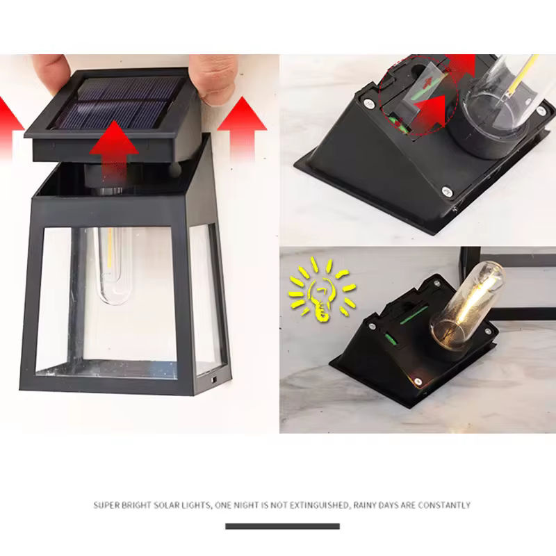 Wasserdichte Solar Wandleuchte für Garten und Außenbereich in Schwarz mit warmweißem Filament-Licht - Bild 6