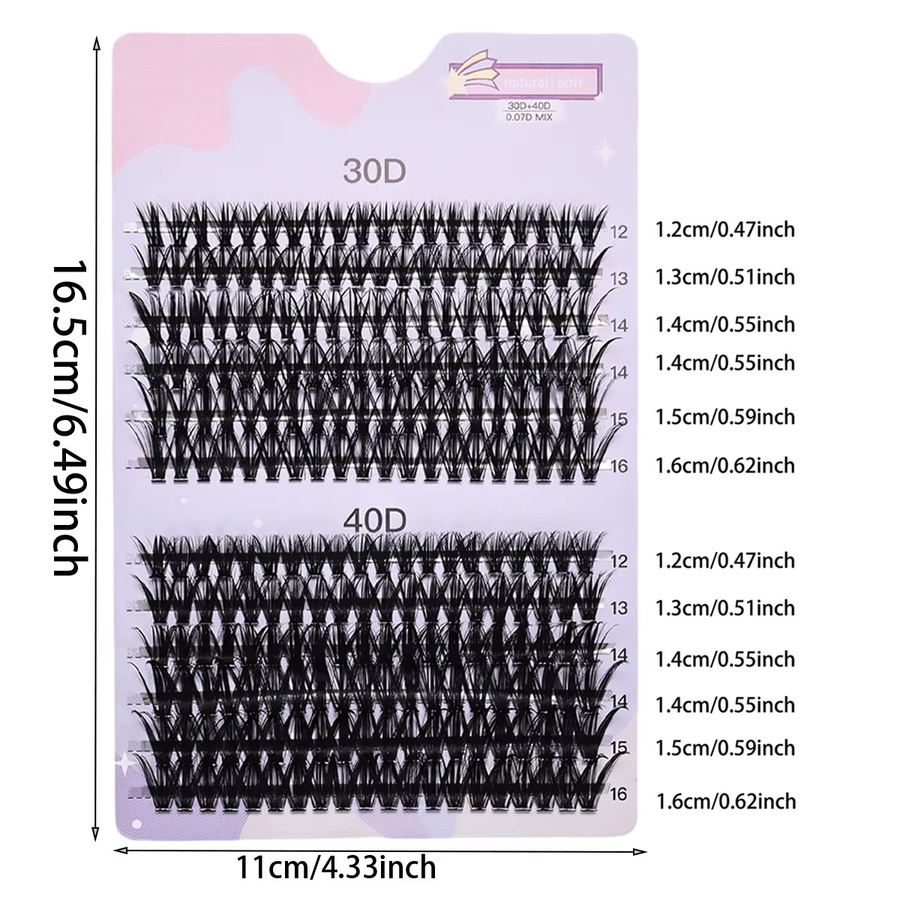 BLL.cf Volumen-Cluster-Wimpern, 3D-Russischer Stil, 12 Reihen, 12–16 mm, 30/40D-Mix - Bild 4