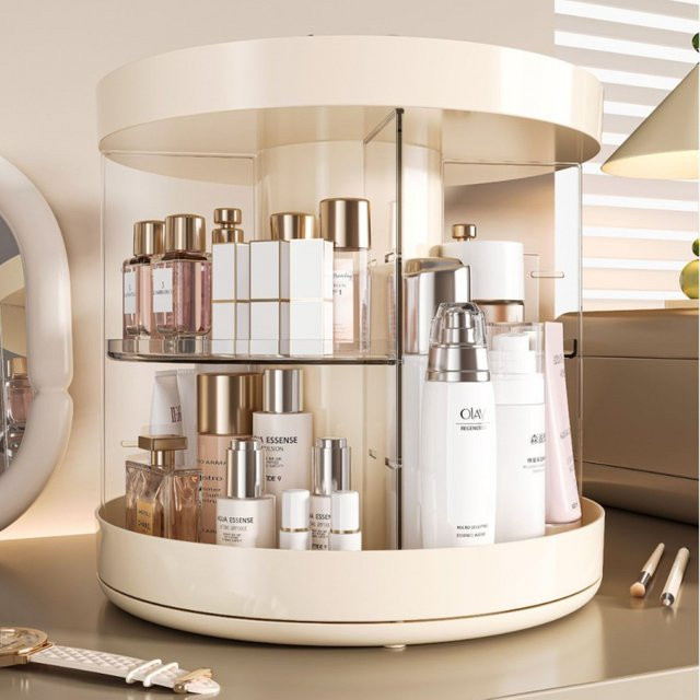 TLXT Kosmetik-Organizer 360 Grad drehbar, transparenter Aufbewahrungsständer für das Badezimmer in Weiß - Bild 1