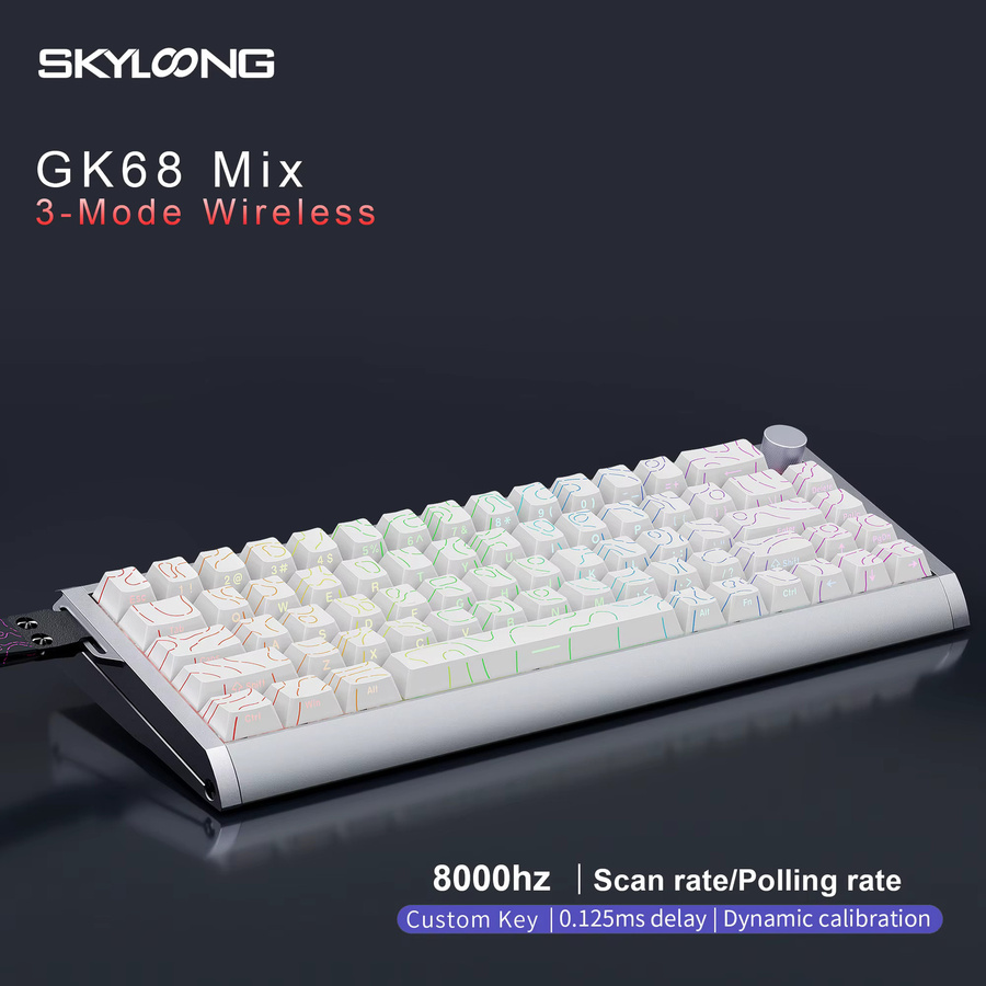 SKYLOONG GK68 Mix TMR Kabellose Mechanische Gamer-Tastatur mit Aluminiumgehäuse, PBT-Tastenkappen, RGB-Hintergrundbeleuchtung und Drehregler in Schwarz oder Weiß - Bild 6