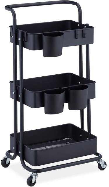Relaxdays Rollwagen aus Stahl und PP-Kunststoff in Schwarz mit 3 Etagen, Höhe: 86 cm, Breite: 38 cm, Tiefe: 39 cm - Bild 1