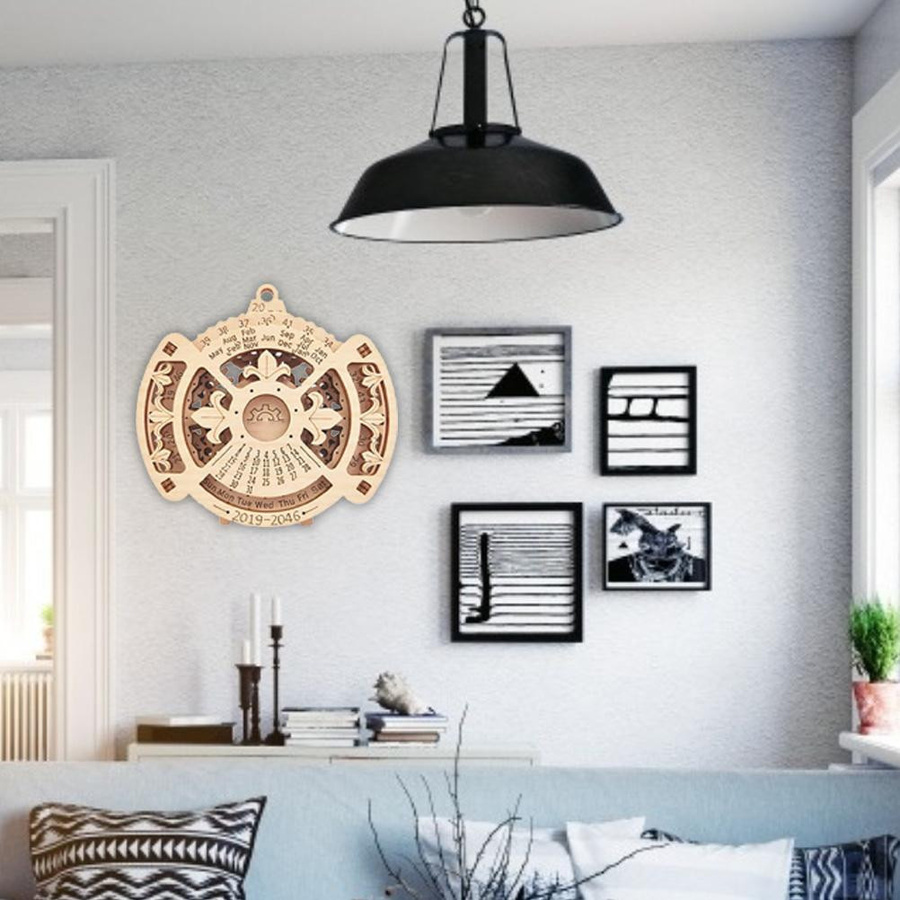 KONNWEI Ewiger Wandkalender aus Holz in Braun mit geometrischem Design - Bild 2