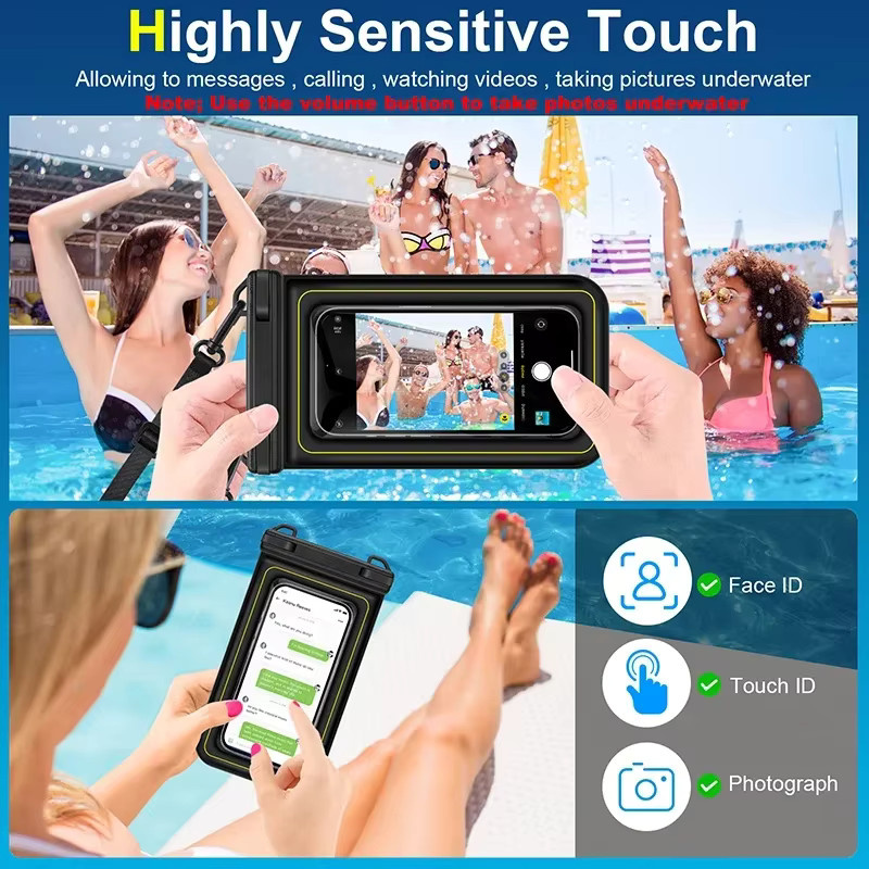 HAISSKY Wasserdichte Handyhülle mit Schwimmsack für iPhone 17 16 15 14 13 Pro Max und weitere Modelle, Farbe: Schwarz - Bild 4