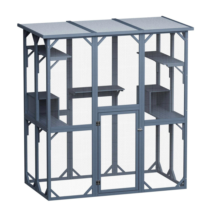 Wiltec Katzenfreigehege aus Tannenholz mit Maschendraht, Farbe: Dunkelgrau, B/T/H: 170,5 x 92,5 x 181 cm - Bild 2