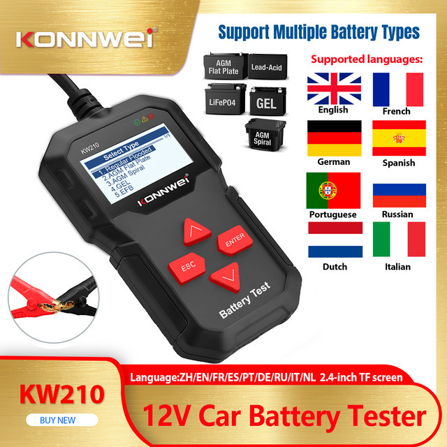 KONNWEI KW210 12V Auto-Batterietester, intelligenter Batterieanalysator für 100 bis 2000CCA Startstrom, Schwarz - Bild 1