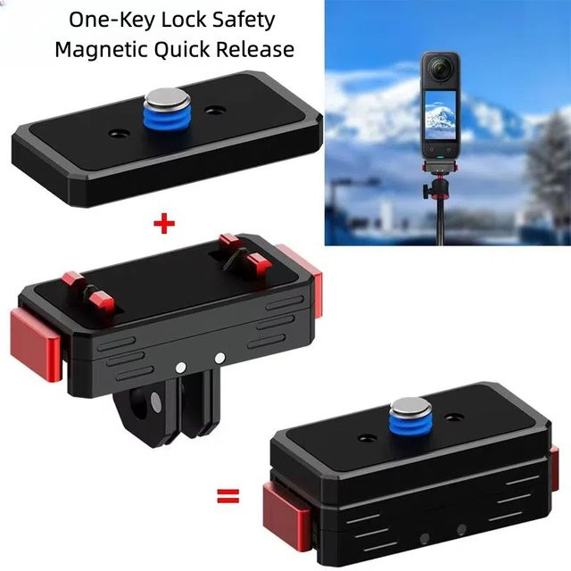 FEICHAO Magnetischer Schnellwechseladapter mit 1/4 Zoll Anschluss und Anti-Reverse Funktion für Insta360 X4 und GoPro Insta 360 Ace Pro2 Actionkameras, Schwarz - Bild 1